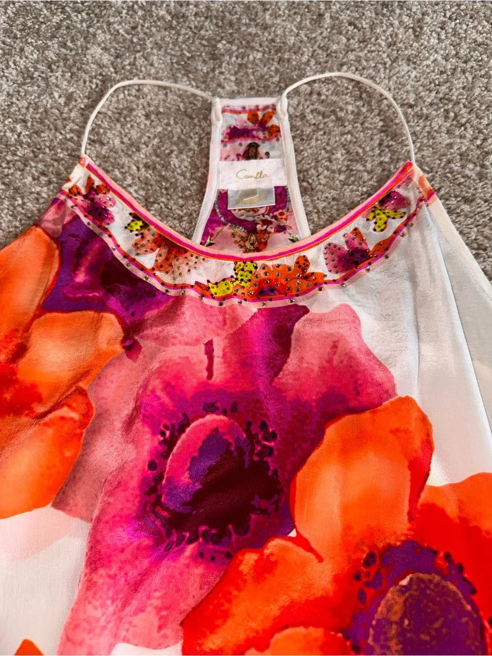 Camilla Floral Silk Linen 2 Piece Top Shorts Set Size Small